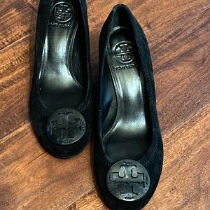 Tory Burch Sally Black Suede Wedge Pumps